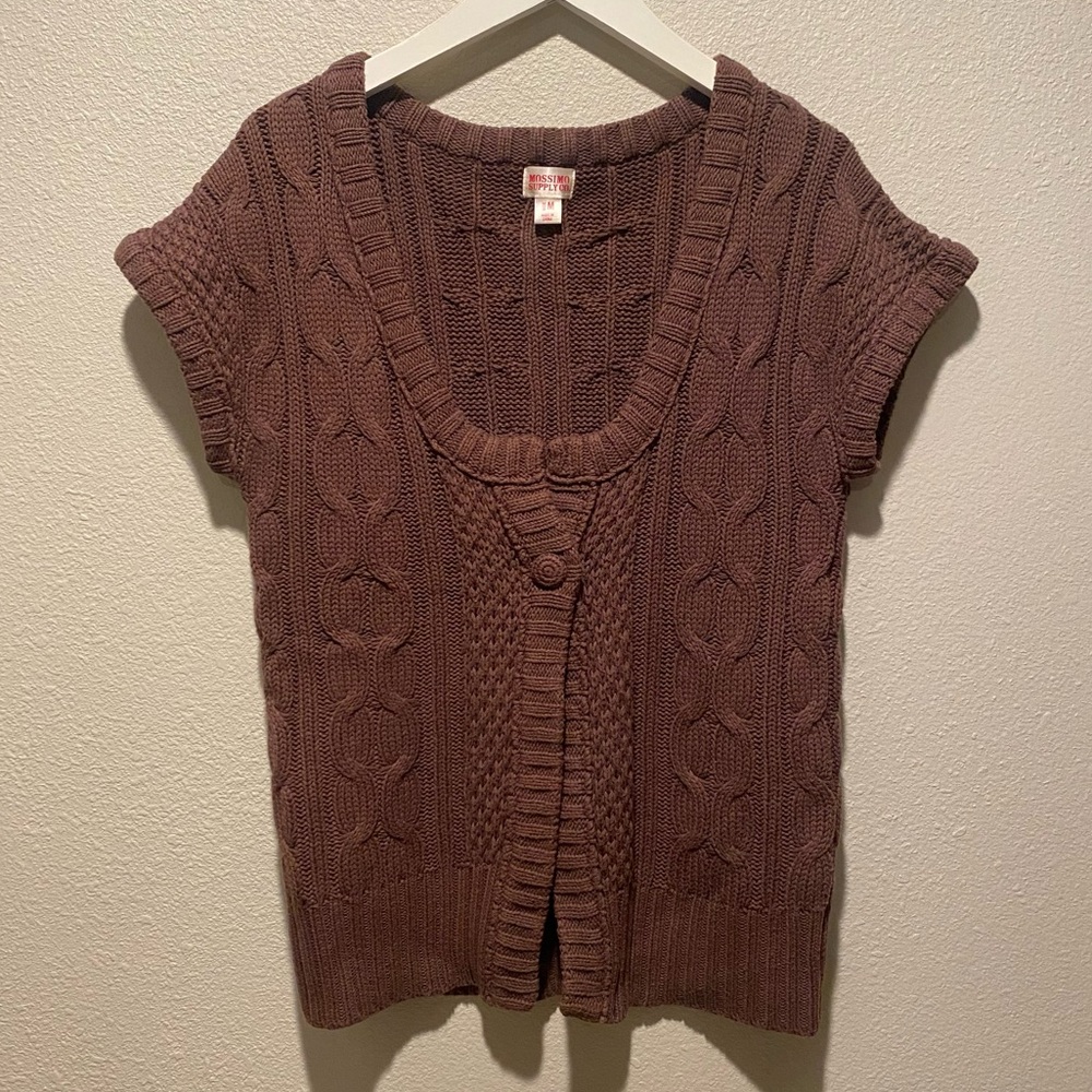 Mossimo Grannycore‎ Sweater M Brown Short sleeve chunky knit single button front
